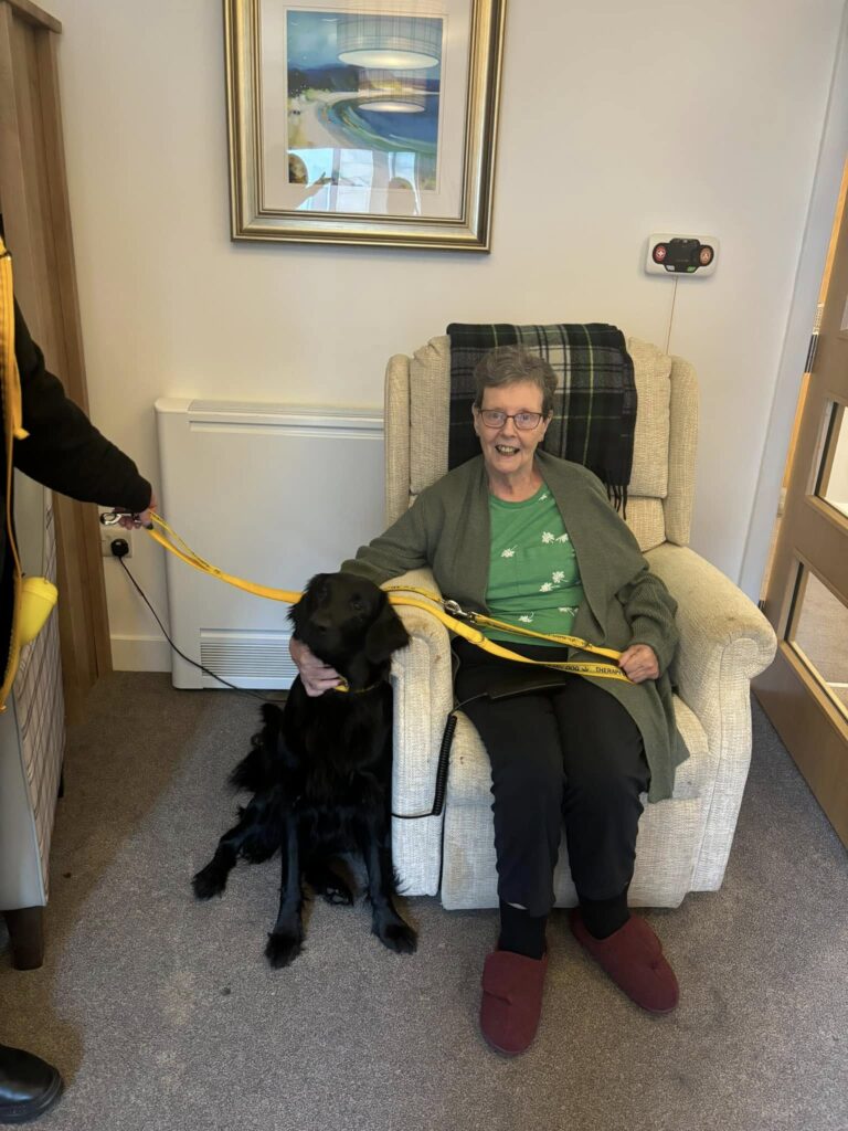 Mika the therapy dog visits Kingsacre Care Home