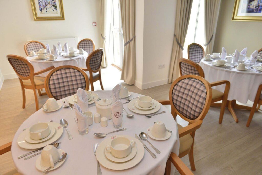 dining table set for dinner in a care home