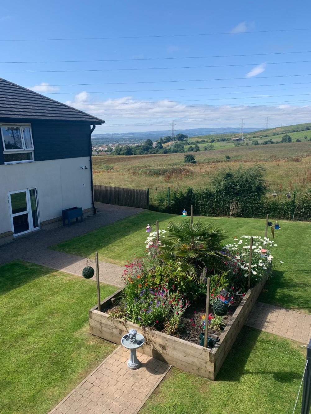 views of garden from care home balcony